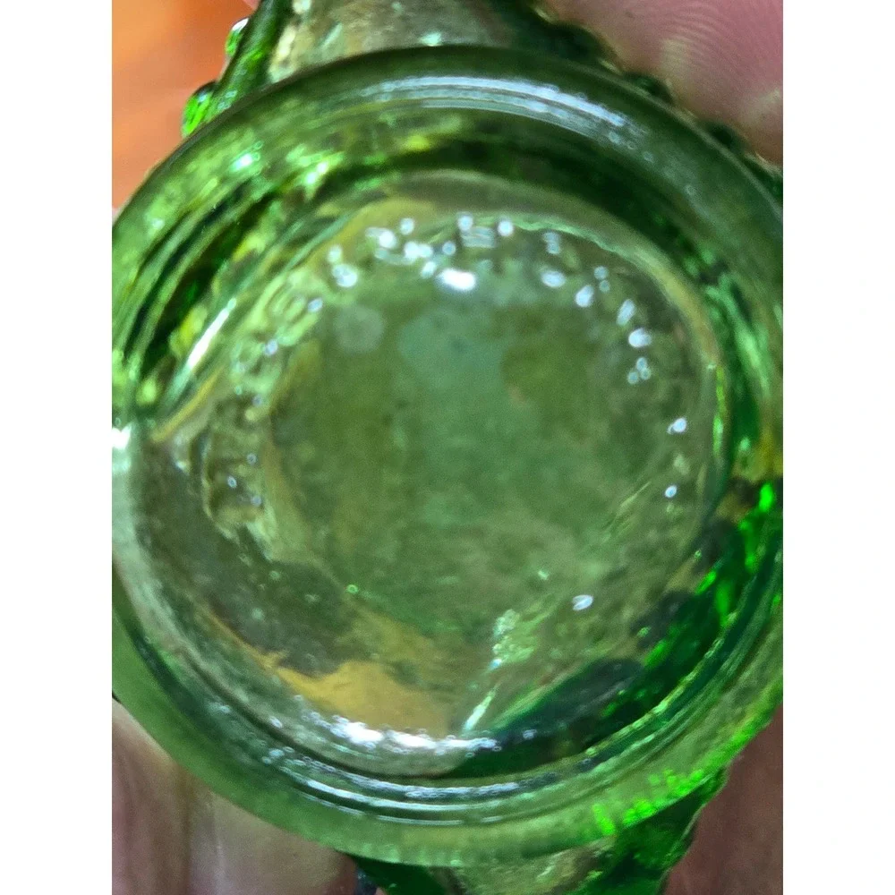 Vintage Miniature Green Glass Oil Lamp White Milk Glass Chimney Hong Kong 5 inch